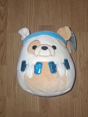 Plush Bulldog Squishmallow-Style Toy in Cream and Blue